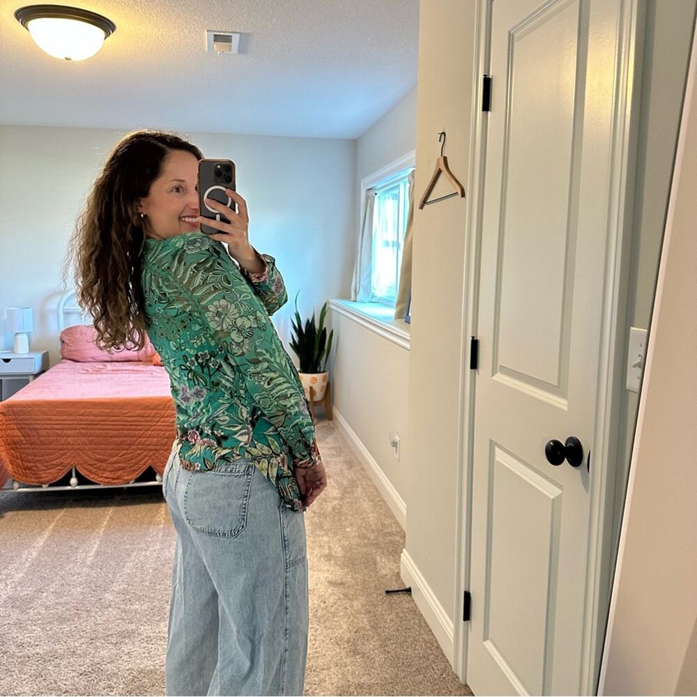 Soft Surroundings Green Floral Botanical Top Blouse XS - Picture 4 of 11